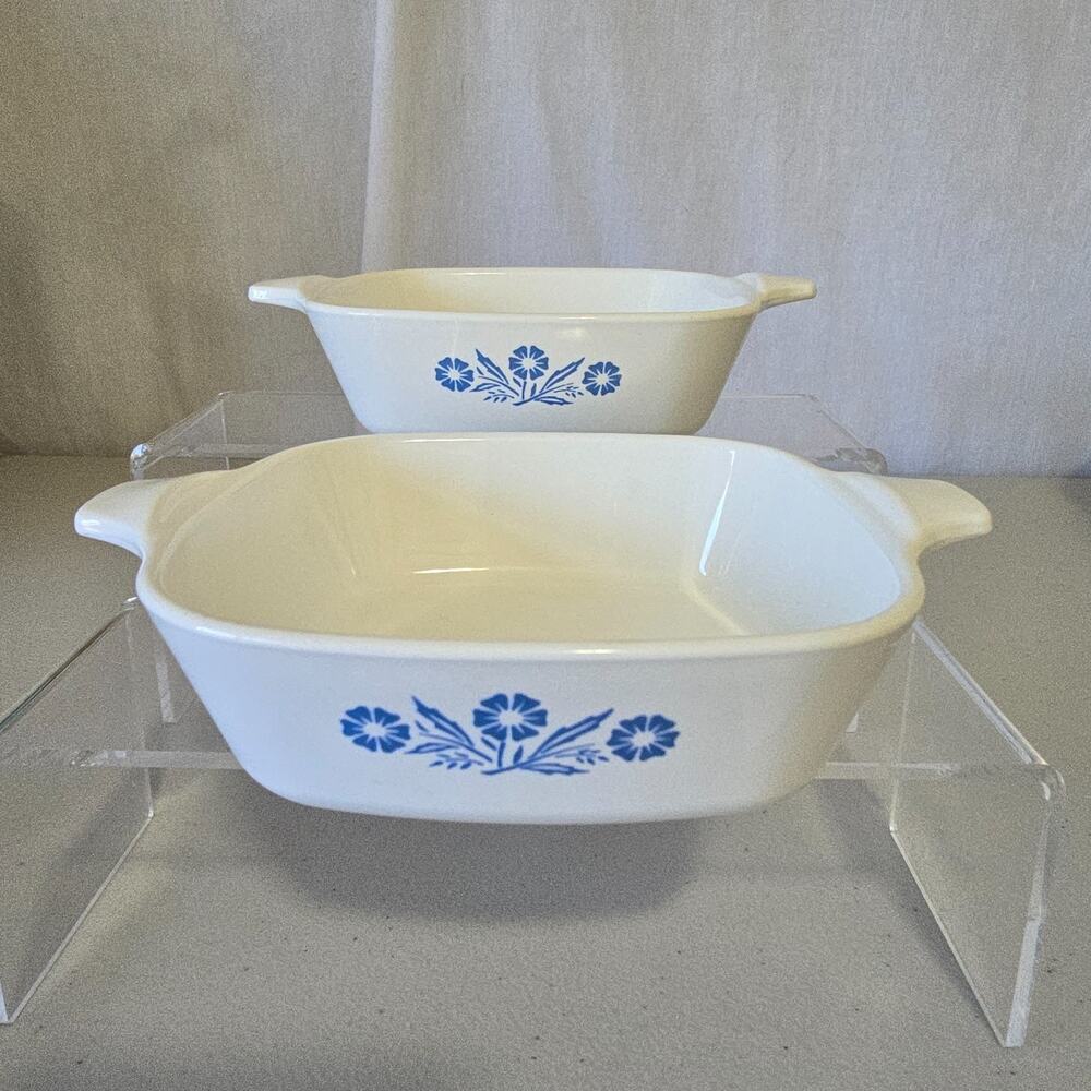 VTG Corning Ware P-41 Petite Pans 2 Blue Cornflower Mini USA Set Of 2